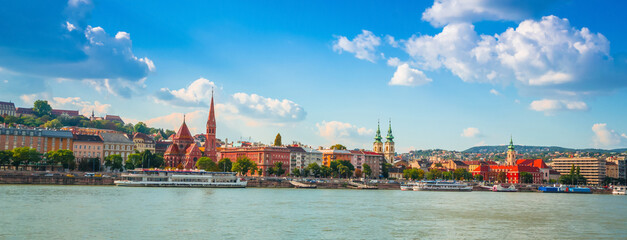 Panoramic view of Buda side and Calvinist Church of Budapest, Hungary
