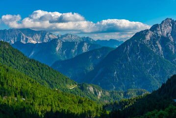 Fototapeta premium View over the Triglav national park from Supca viewpoint in Slovenia