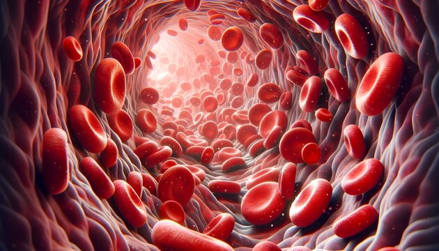 Microscopic View of Blood Cells in Vein