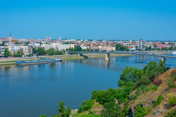 Panorama view of Novi Sad from Petrovaradin fortress in Serbia - obrazy, fototapety, plakaty