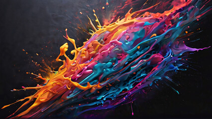Obraz na płótnie Canvas 3D rendering of a colorful explosion with bright pink, blue, and yellow colors.