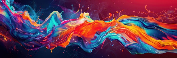 A vibrant and dynamic abstract painting filled with a variety of colors on a black background - obrazy, fototapety, plakaty