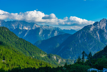 Fototapeta na wymiar View over the Triglav national park from Supca viewpoint in Slovenia