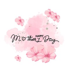 Mother's day greeting card. Vector banner. happy mother day card. calligraphy text on pink flowers background. .