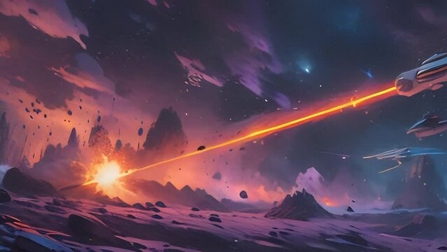 Meteor shower in a purple night sky

