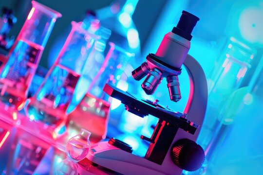 A microscope holding another microscope, each zooming into unknown microscopic realms, creating a fascinating journey of discovery