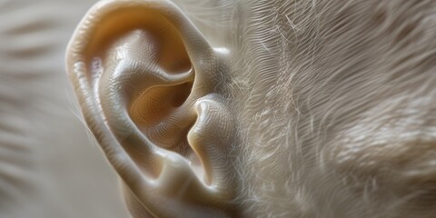 A detailed close-up of a persons ear, showcasing the intricate macro structure of the ear canal and its delicate features - obrazy, fototapety, plakaty