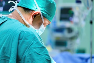 A man in scrubs is focused and precise as he performs surgery in the operating room
