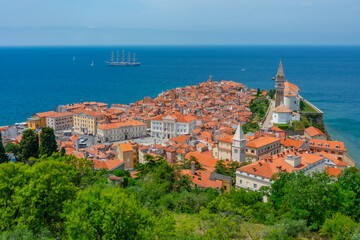 Aerial view of Piran taken from the old fortification, Slovenia