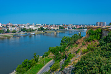Fototapeta na wymiar Panorama view of Novi Sad from Petrovaradin fortress in Serbia