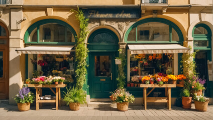 Fototapeta na wymiar Exterior of a flower shop facade