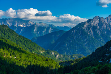 View over the Triglav national park from Supca viewpoint in Slovenia