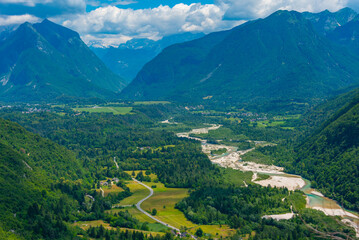 Panorama view over Soca river valley in Slovenia
