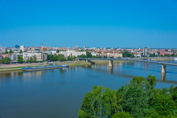 Panorama view of Novi Sad from Petrovaradin fortress in Serbia - obrazy, fototapety, plakaty