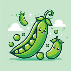 free vector Peas vegetable cartoon vector icon illustration food nature icon concept isolated premium vector green background