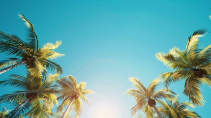 Low angle view of tropical palm trees over clear blue sky generative ai - obrazy, fototapety, plakaty