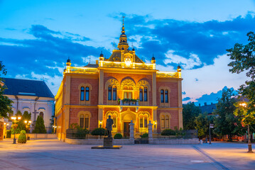 Night view of the Vladicanski dvor in Serbian town Novi Sad - obrazy, fototapety, plakaty