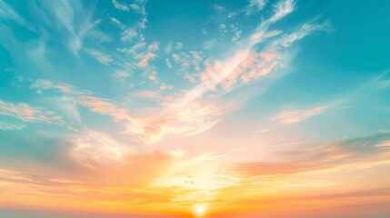 sunset sky, sunrise with yellow and blue sky, romantic natural landscape generative ai