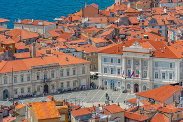 Aerial view of Plaza Tartini in Slovenian town Piran