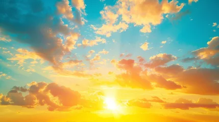 Foto auf Acrylglas sunset sky, sunrise with yellow and blue sky, romantic natural landscape generative ai © ThisDesign