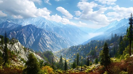 A Panoramic View Capturing the Rugged Beauty of Mountain Peaks