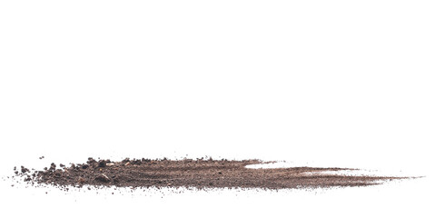Dirt, soil pile isolated on white background, side view