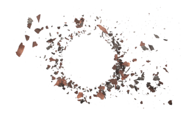 Charred paper scraps flying, scattered isolated on white texture, clipping