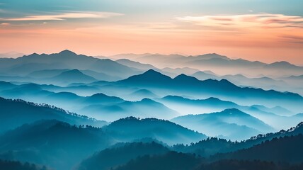 A Panoramic View of Mist-Shrouded Peaks Stretching into the Horizon