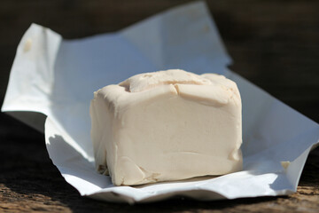 Closeup from baker's yeast cube