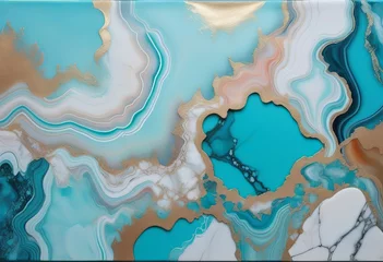 Zelfklevend Fotobehang Kristal A Symphony of Tiffany Blue, Marble, and Agate in Soft Pastel Hues