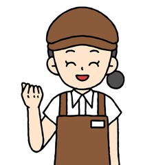 カフェの女性店員さんがガッツポーズしている