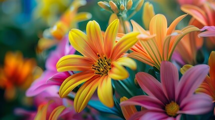 This is a really close-up photo of some colorful flowers. It's a natural background that would be perfect for a greeting card with flowers.