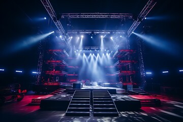 Stage Spotlight with Laser rays and smoke, Stage lighting equipment - obrazy, fototapety, plakaty