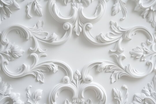 Luxury white wall design bas-relief with stucco mouldings roccoco element.