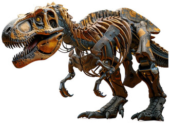 Metal T-Rex Dinosaur Robot. Transparent PNG Background