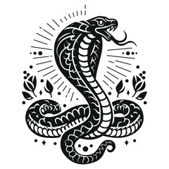 Cobra silhouette. Vector template for tattoo. White background.
