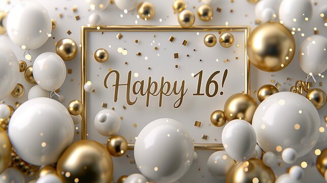 Happy birthday, happy 16: cheerful text celebrating the joyous occasion of turning sixteen, a milestone filled with happiness and excitement