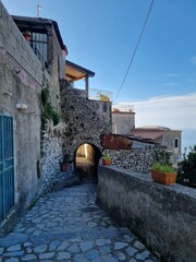 A characteristic narrow street in the villages of the Amalfi coast in Italy.
- 780108941