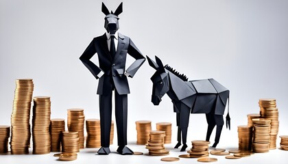 The Wealthy Businessman and the Coin-Stacked Donkey. Generative AI