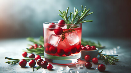 cold season drink, a cranberry and rosemary cocktail, elegantly presented in a glass