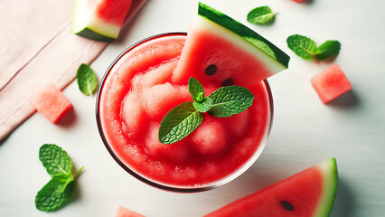  watermelon slushie, vivid in color and perfectly chilled, presented in a tall glass.