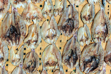 Dried salted fish in open space at Omadal island, an island mainly inhabited by sea Bajau.