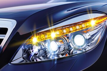 Car headlight with copy space macro view closeup of modern prestigious car 3d illustration