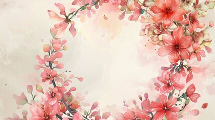 Watercolor background with a wreath of flowers