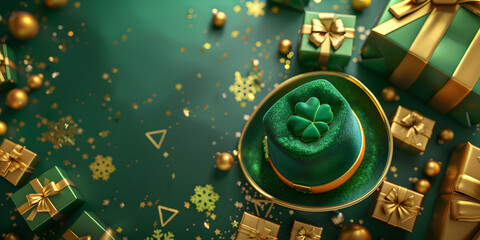Saint Patrick day concept, Green gift boxes with hat.