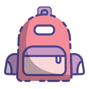 Icono de morral rosa pastel colores tiernos,regreso al colegio. Ilustraci&oacute;n vectorial con l&iacute;nea delgada,vector aislado sobre fondo blanco.  De vuelta a la escuela. Material para escribir
