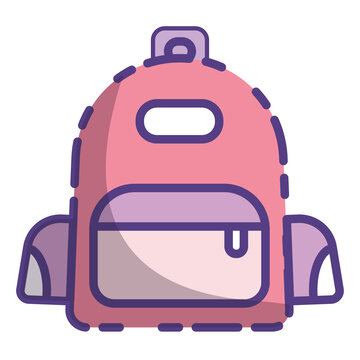 Icono de morral rosa pastel colores tiernos,regreso al colegio. Ilustraci&oacute;n vectorial con l&iacute;nea delgada,vector aislado sobre fondo blanco.  De vuelta a la escuela. Material para escribir