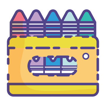 Caja de crayolas,regreso a clase iconos de colegio color pastel,Icono de colores tiernos,regreso al colegio,Ilustraci&oacute;n vectorial con l&iacute;nea delgada,vector aislado sobre fondo blanco