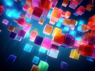 Digitally generated image displays a backdrop of abstract colorful cubes
