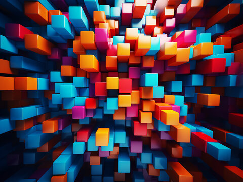 Colorful cubes form a vibrant and abstract 3D rendering